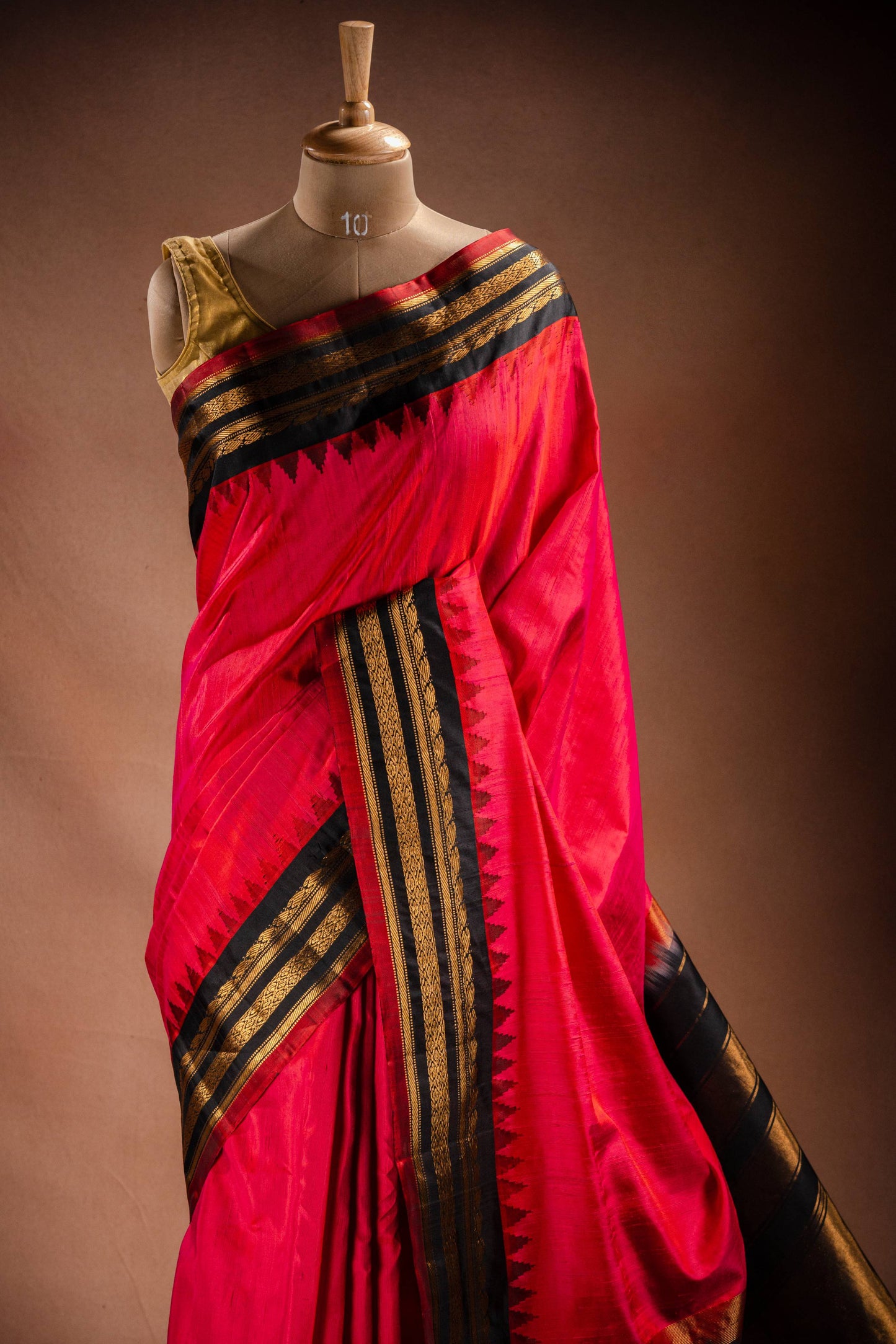 Gadwal Silk Red with Black Border Saree