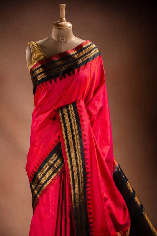 Gadwal Silk Red with Black Border Saree