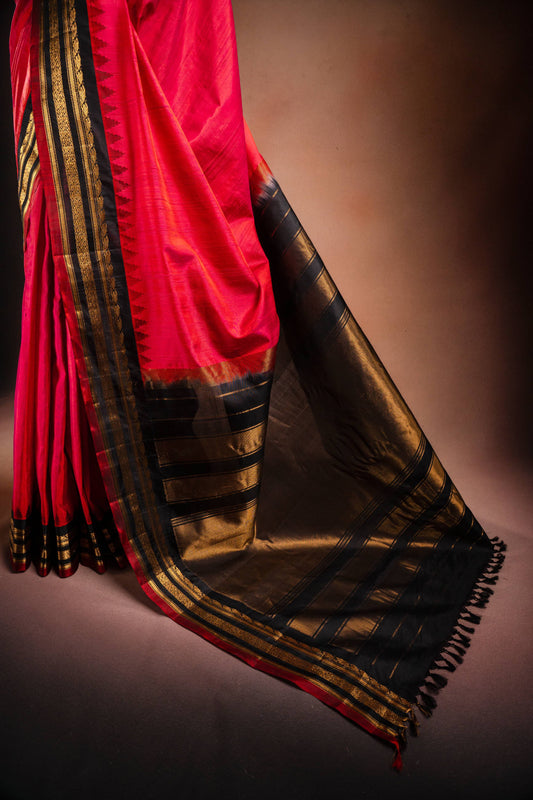 Gadwal Silk Red with Black Border Saree