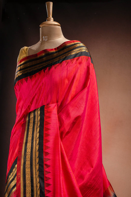 Gadwal Silk Red with Black Border Saree