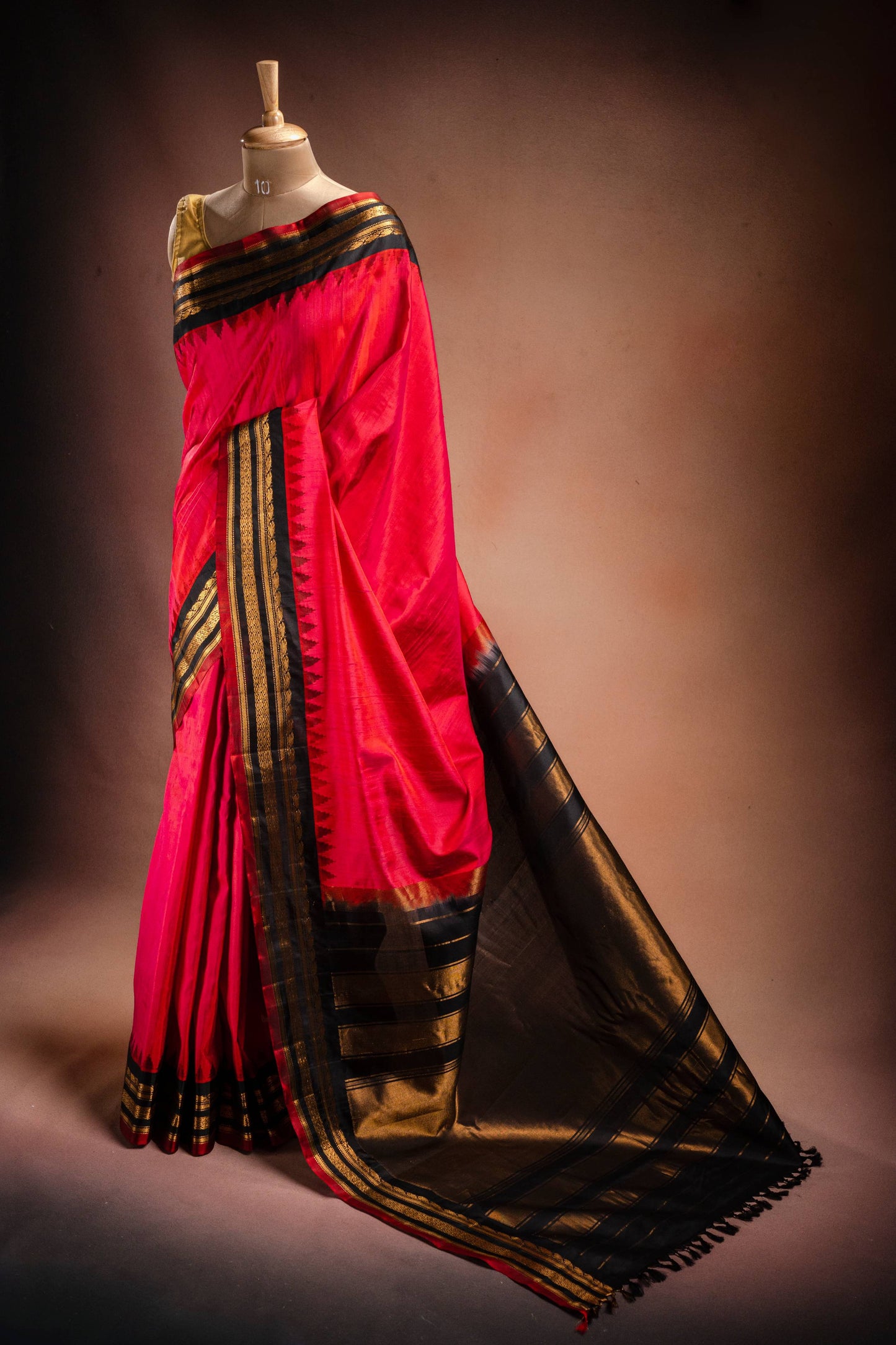 Gadwal Silk Red with Black Border Saree