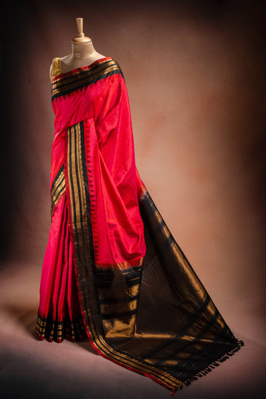 Gadwal Silk Red with Black Border Saree