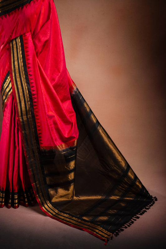 Gadwal Silk Red with Black Border Saree