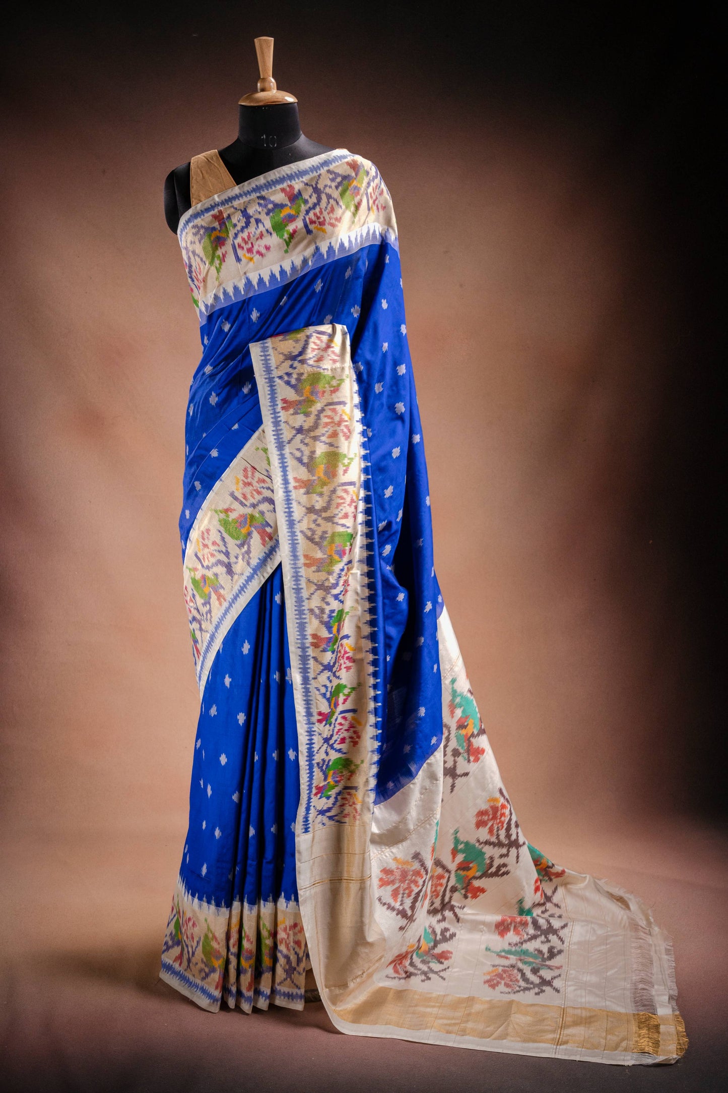 Blue Pochampally Saree with White Pallu
