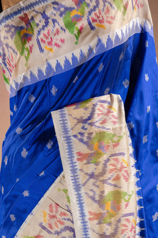 Blue Pochampally Saree with White Pallu