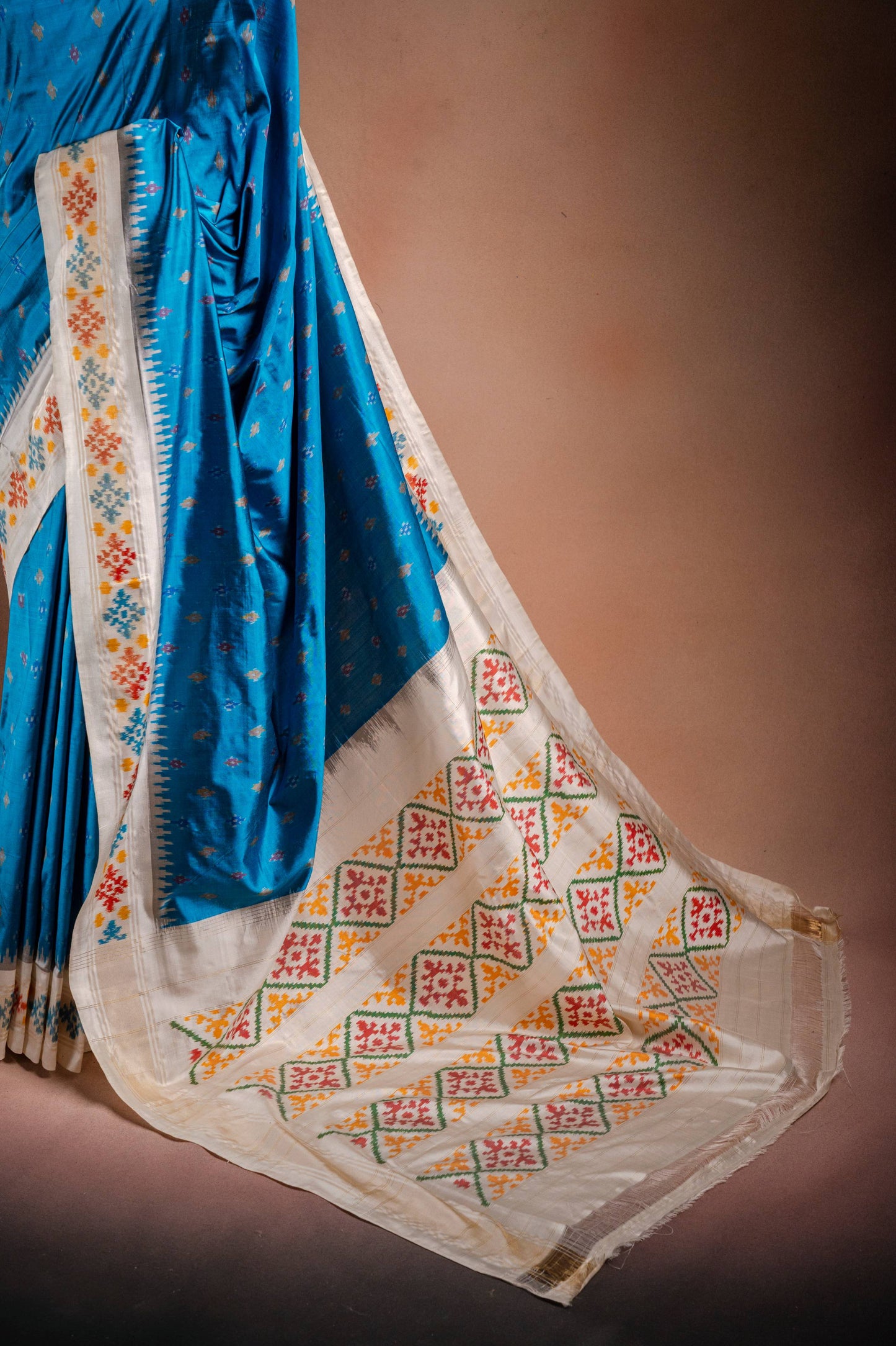 Sky Blue Pochampally Saree with White Pallu