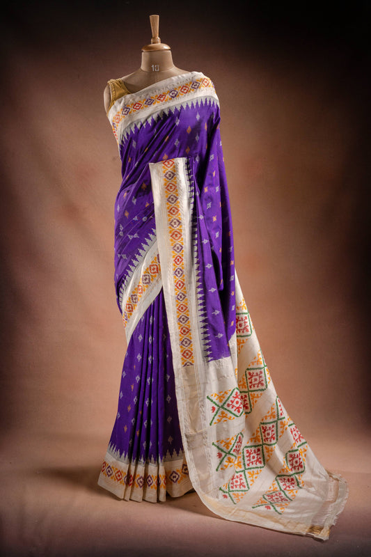 Purple Pochampally Saree with White Pallu