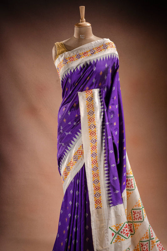 Purple Pochampally Saree with White Pallu