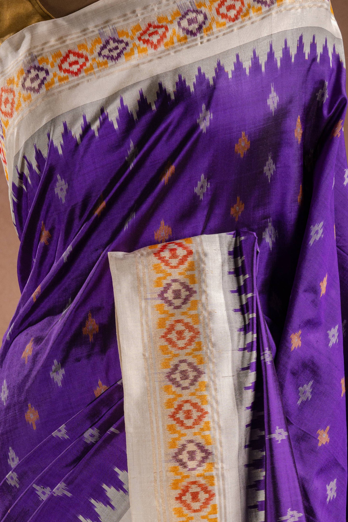 Purple Pochampally Saree with White Pallu