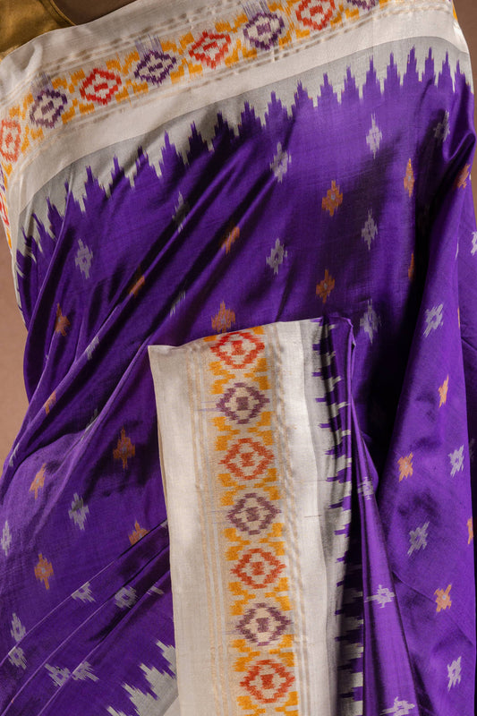 Purple Pochampally Saree with White Pallu
