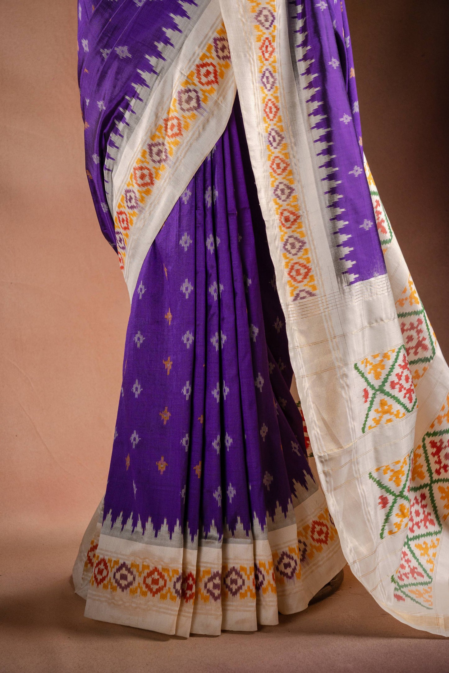 Purple Pochampally Saree with White Pallu