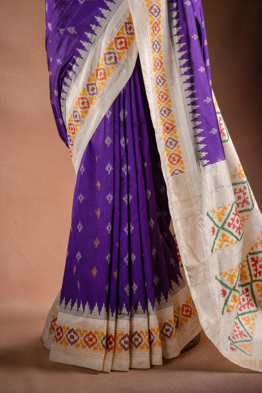 Purple Pochampally Saree with White Pallu