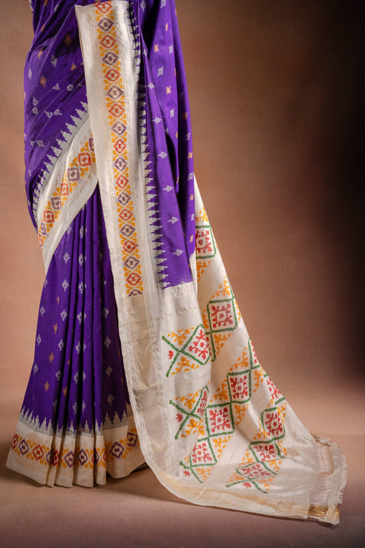 Purple Pochampally Saree with White Pallu