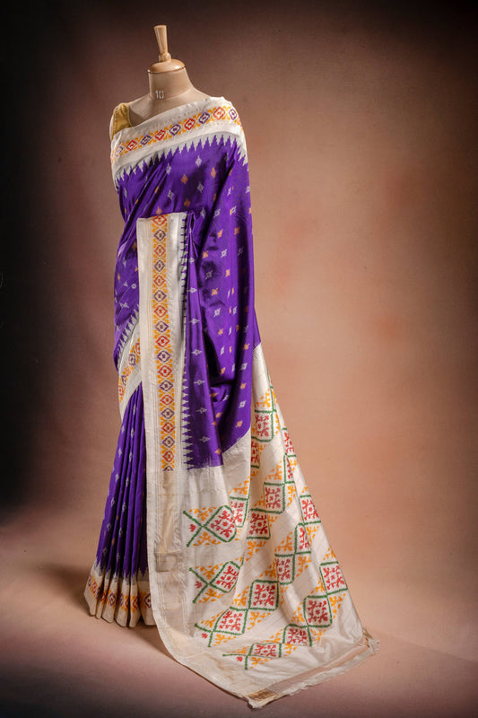 Purple Pochampally Saree with White Pallu