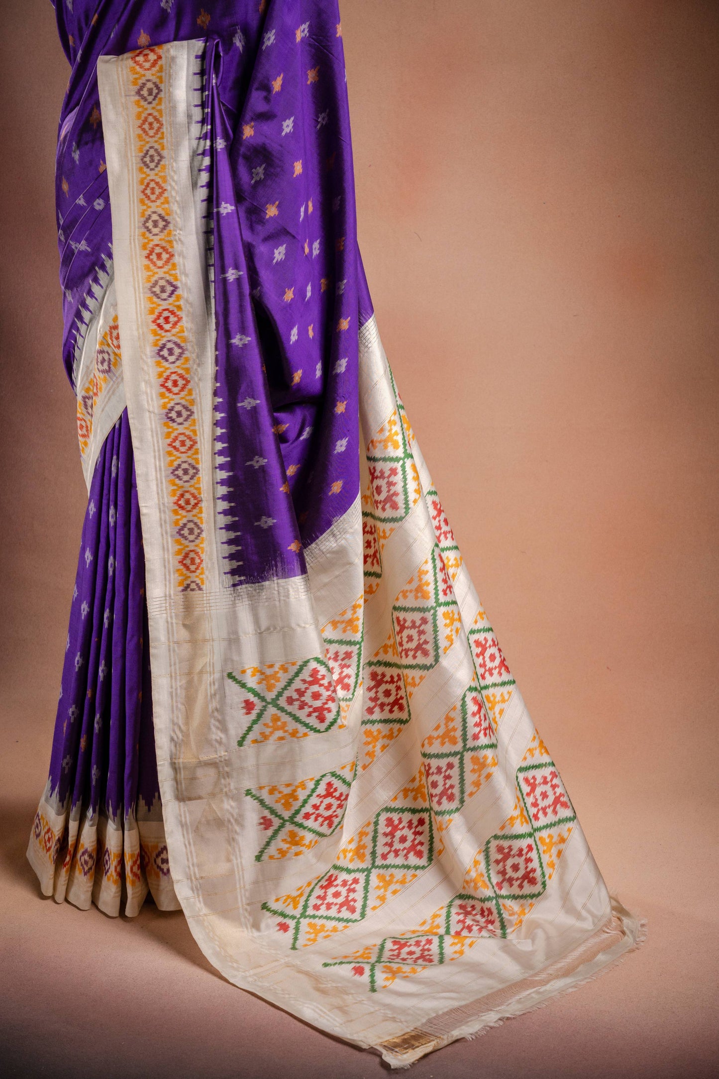 Purple Pochampally Saree with White Pallu