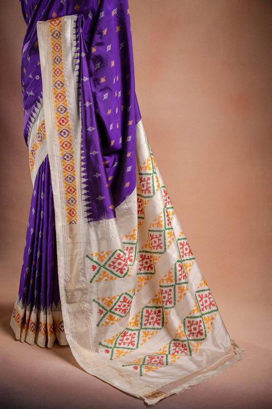Purple Pochampally Saree with White Pallu