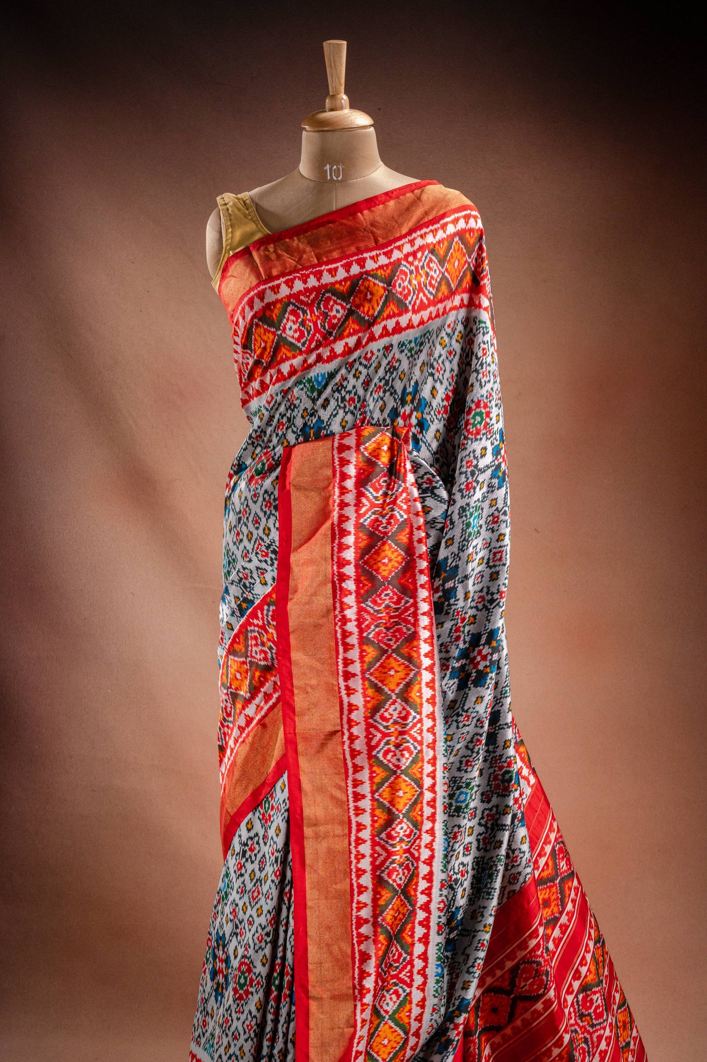 Grey Pochampally Saree with Red Border