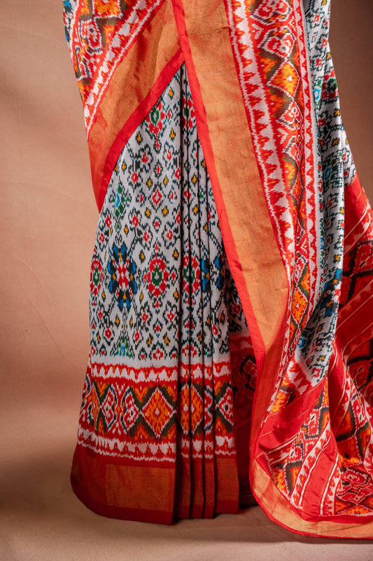 Grey Pochampally Saree with Red Border