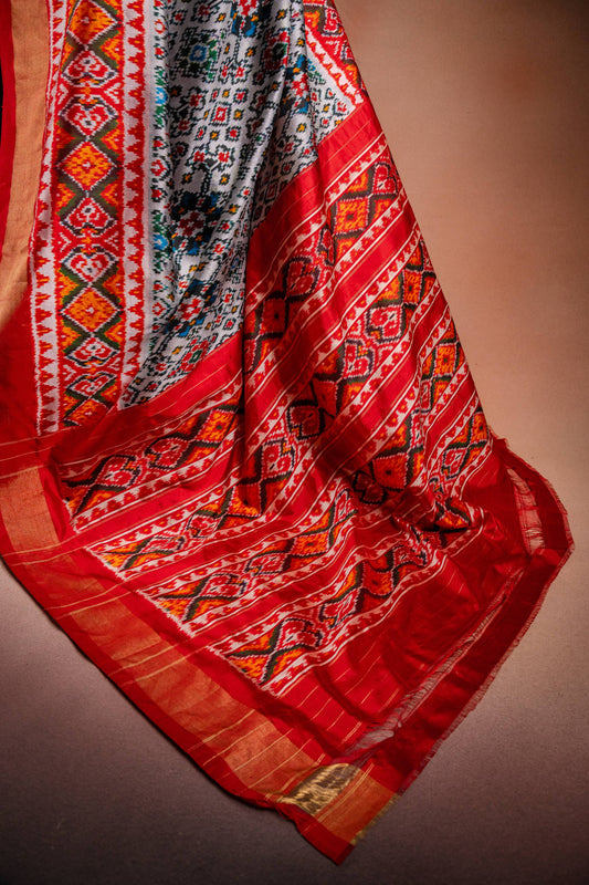 Grey Pochampally Saree with Red Border