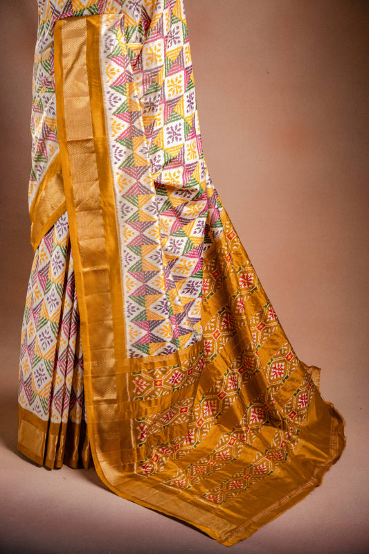 Multicolor Pochampally Saree with Mustard Border