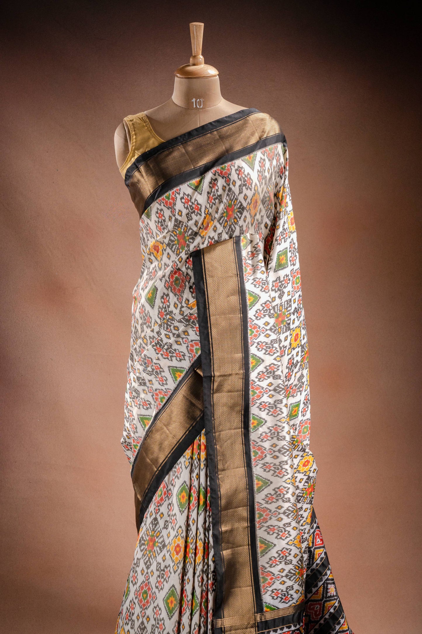 White Pochampally Saree with Black Border
