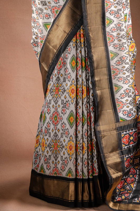 White Pochampally Saree with Black Border