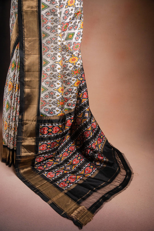 White Pochampally Saree with Black Border
