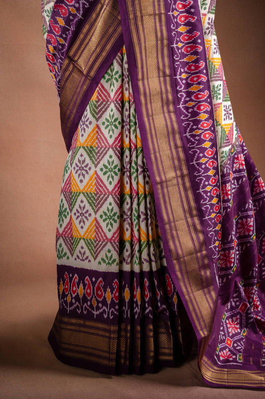 Multicolor Pochampally Saree with Purple Border
