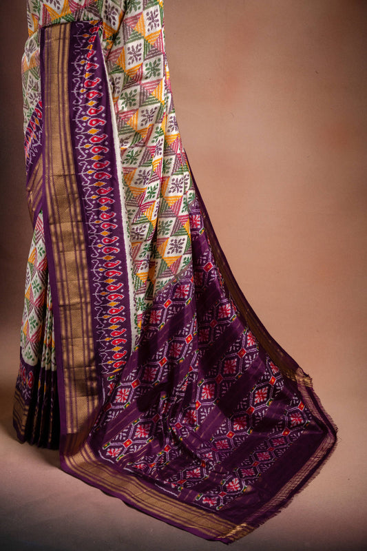 Multicolor Pochampally Saree with Purple Border