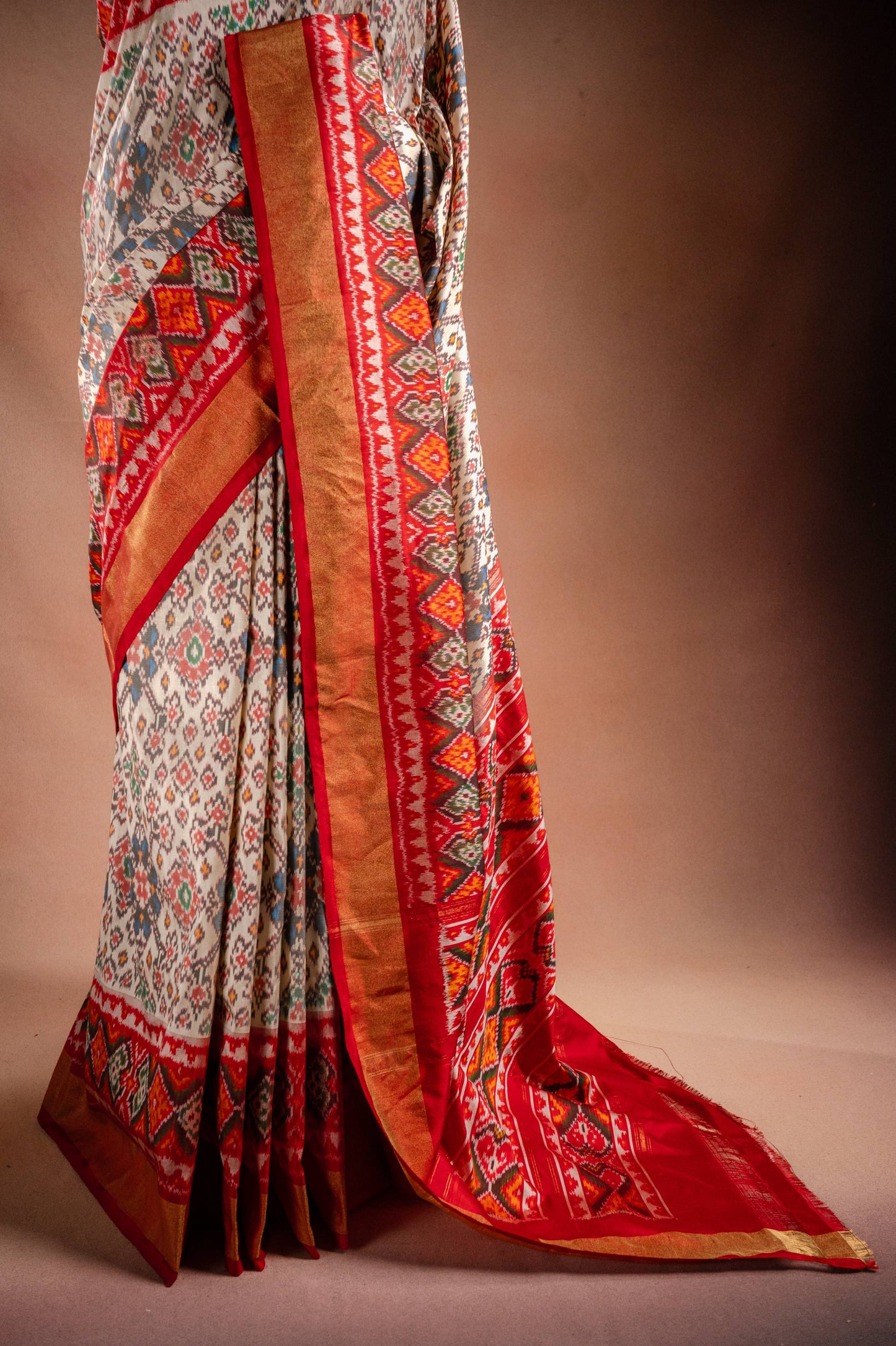 Cream Pochampally Saree with Red Border