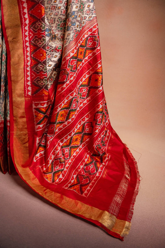 Cream Pochampally Saree with Red Border