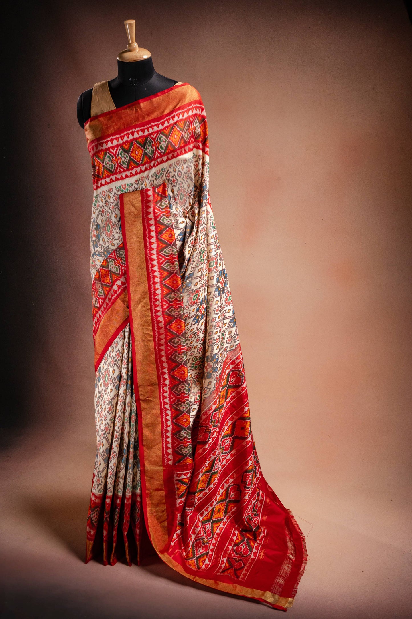 Cream Pochampally Saree with Red Border