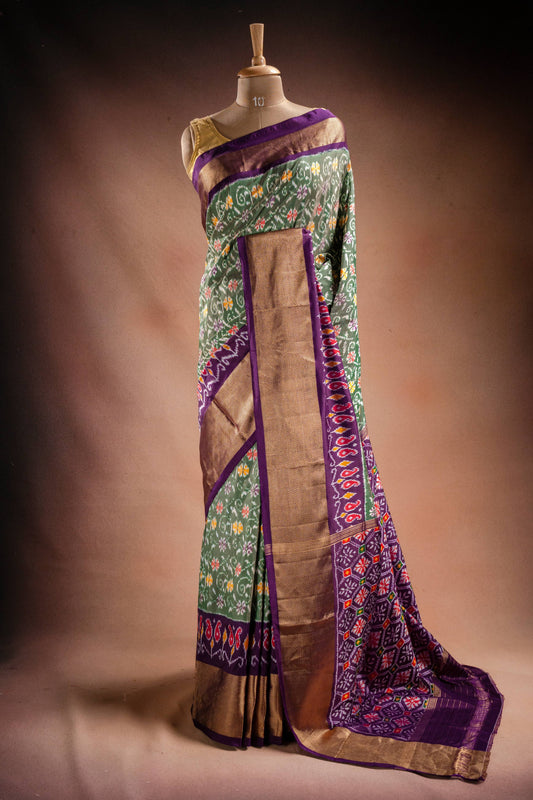Green Pochampally Saree with Purple Border