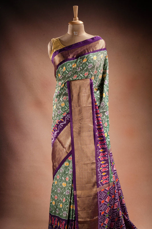 Green Pochampally Saree with Purple Border