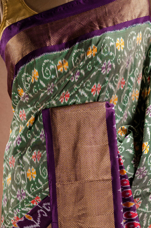 Green Pochampally Saree with Purple Border