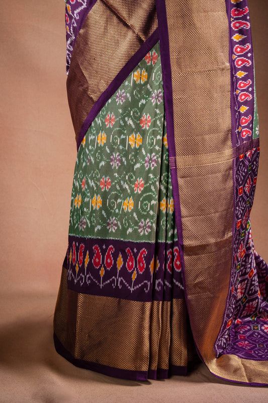 Green Pochampally Saree with Purple Border