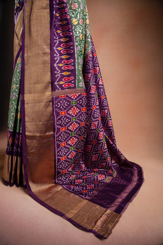 Green Pochampally Saree with Purple Border