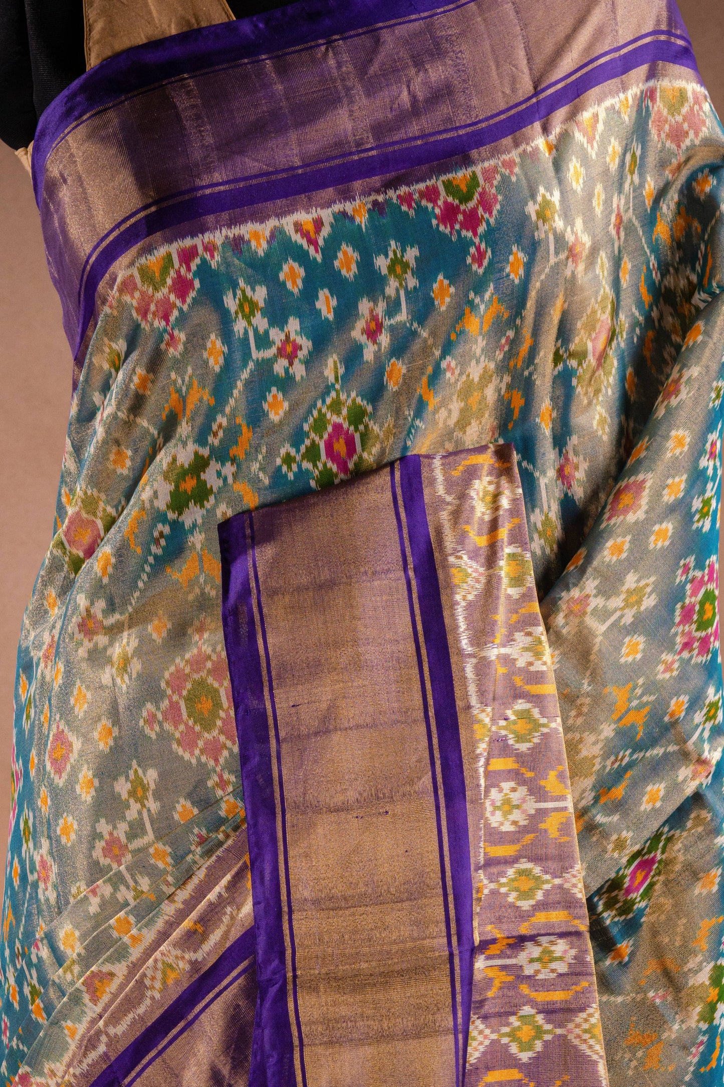 Grey Pochampally Saree with Purple Border
