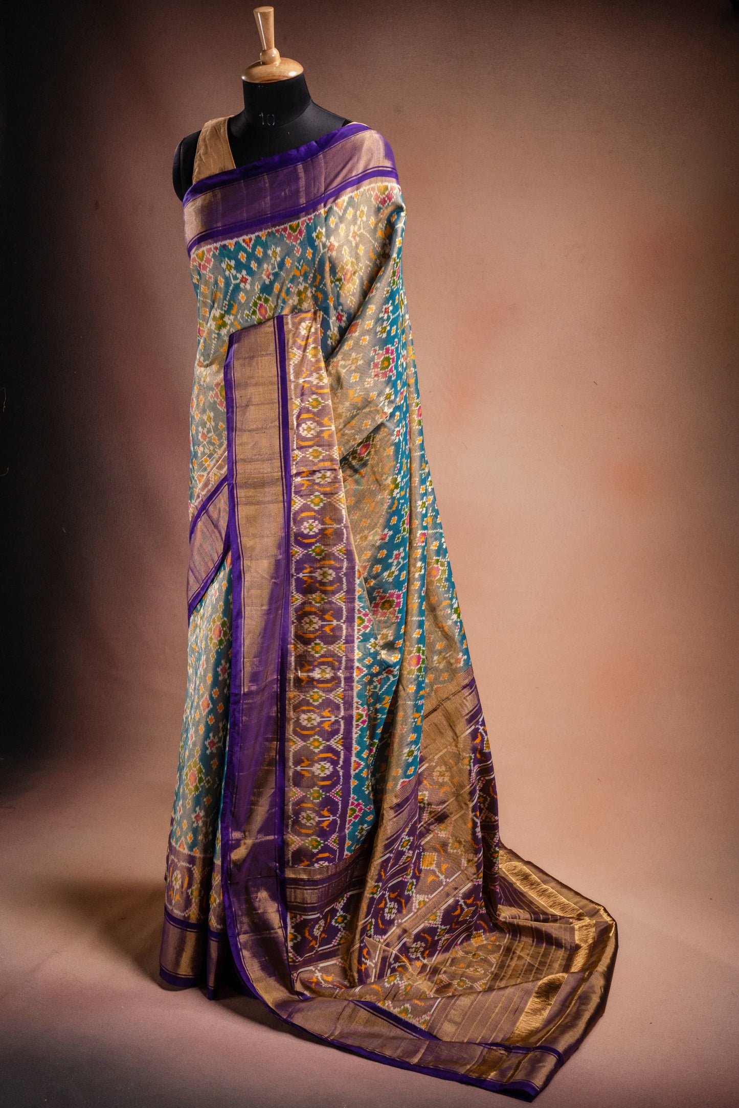 Grey Pochampally Saree with Purple Border
