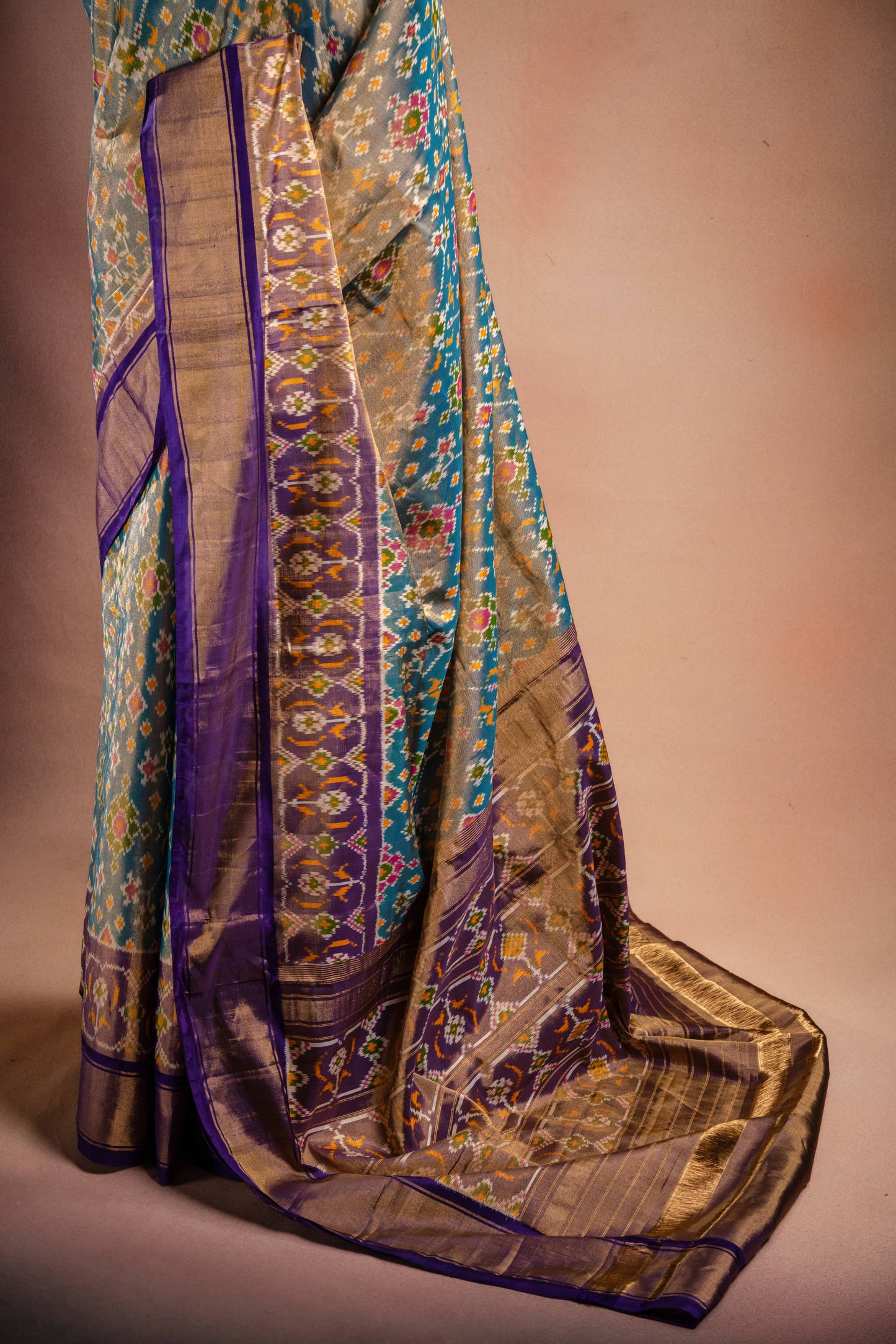 Grey Pochampally Saree with Purple Border