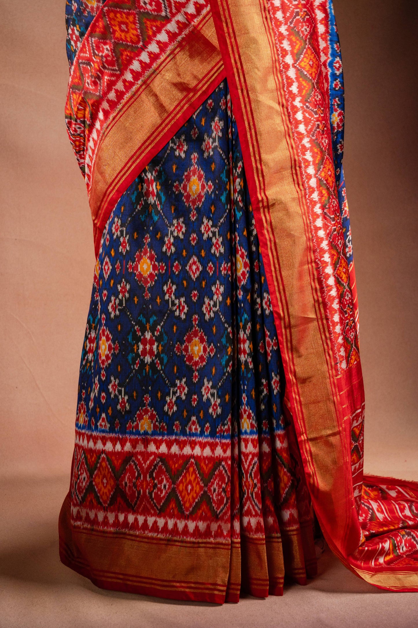 Blue Pochampally Silk Saree with Red Border