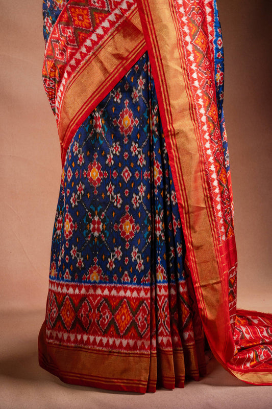 Blue Pochampally Silk Saree with Red Border