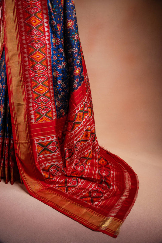 Blue Pochampally Silk Saree with Red Border