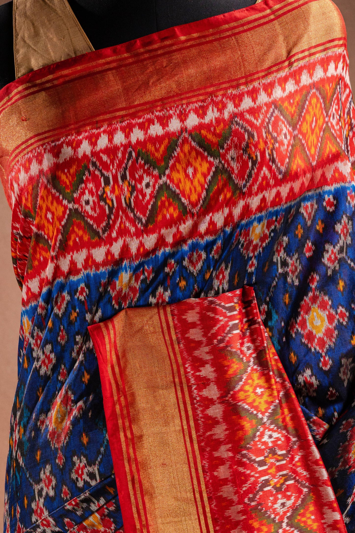 Blue Pochampally Silk Saree with Red Border