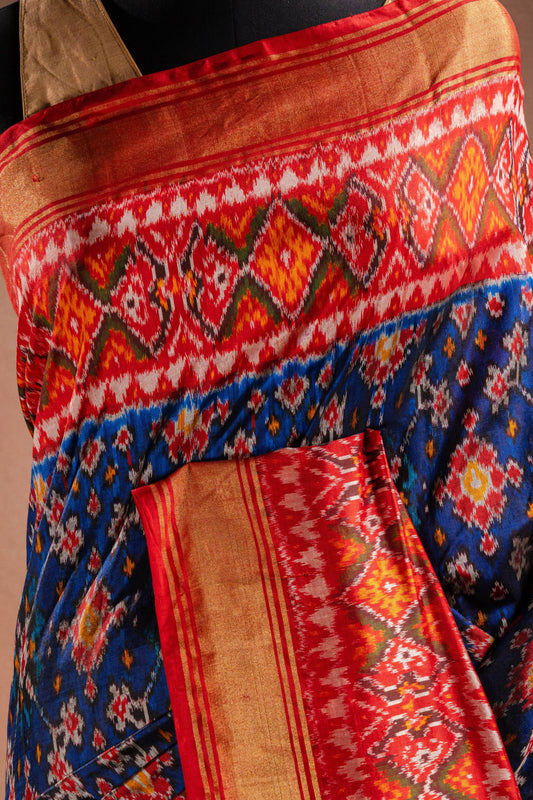 Blue Pochampally Silk Saree with Red Border