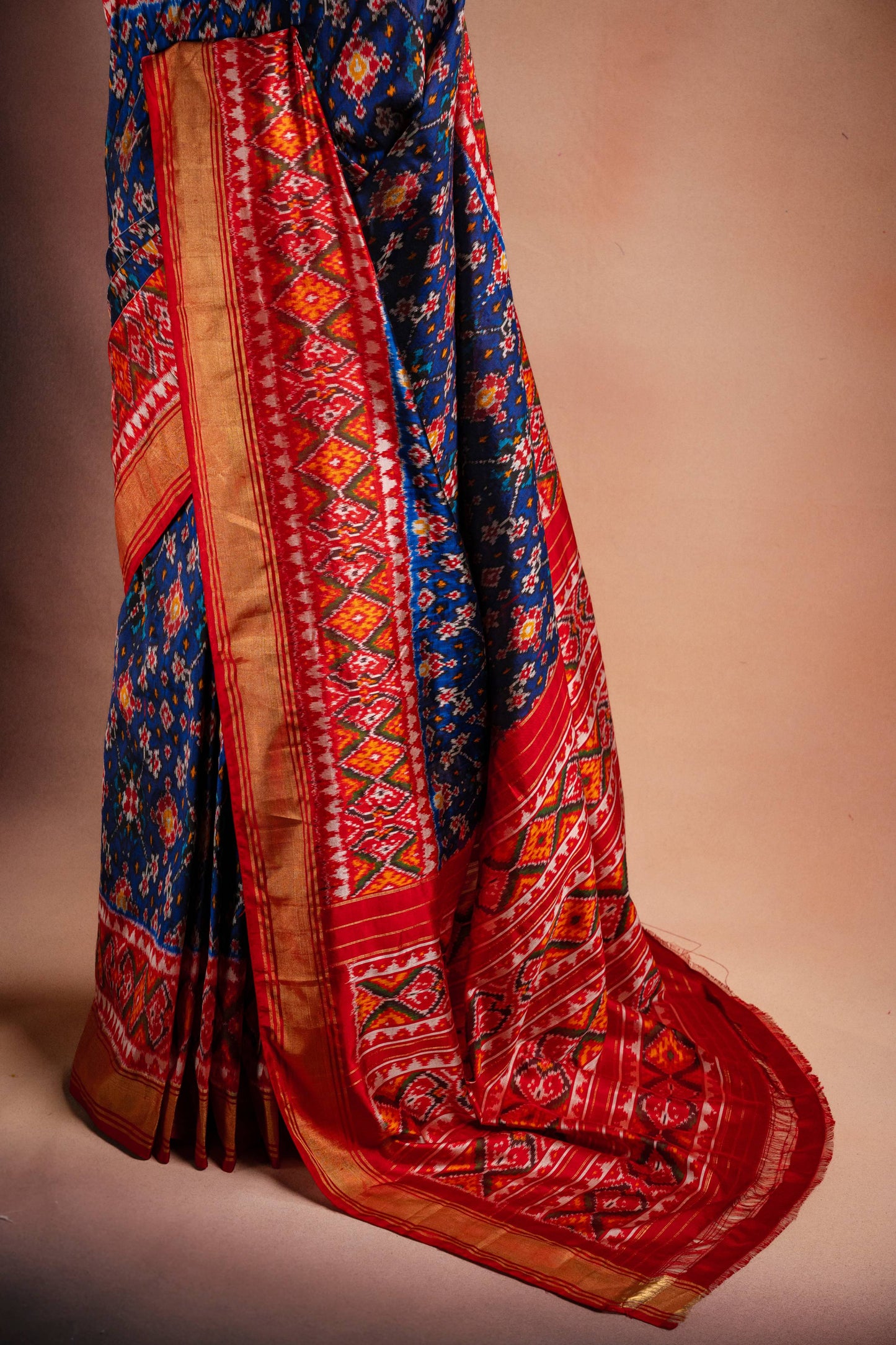 Blue Pochampally Silk Saree with Red Border