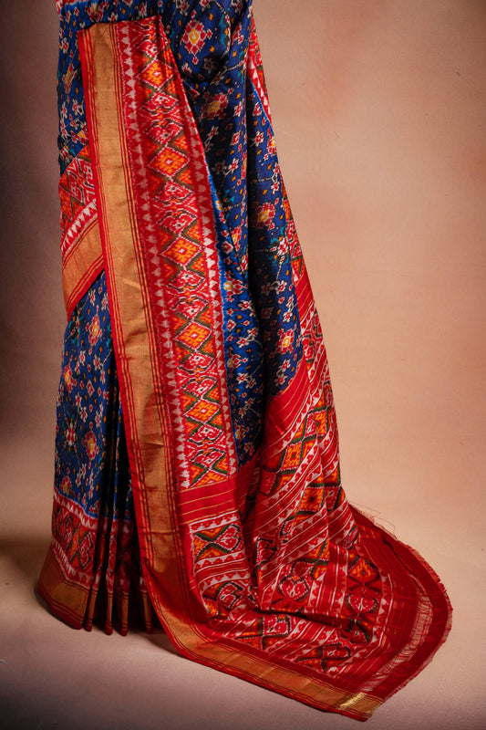 Blue Pochampally Silk Saree with Red Border
