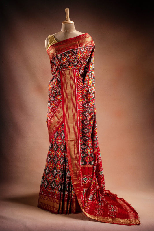 Red Pochampally Silk Saree with Diamond Ikat Weave