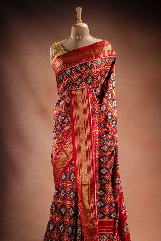 Red Pochampally Silk Saree with Diamond Ikat Weave