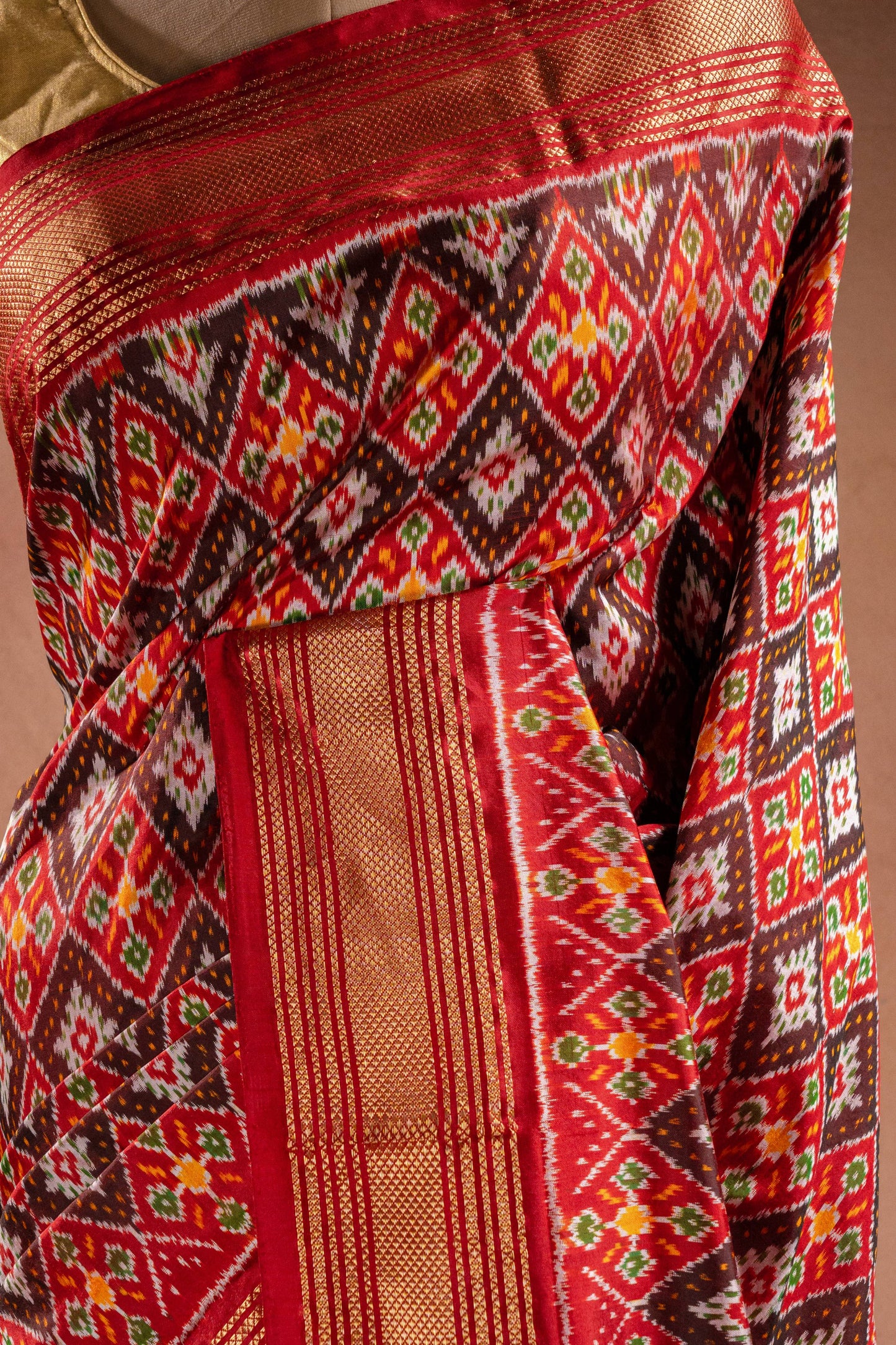 Red Pochampally Silk Saree with Diamond Ikat Weave